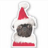 Schattige zwart pug in sinterklaasmuts sticker (Voorkant)