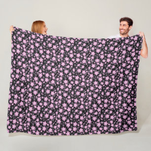 Schattige Zwart Roze Mooie Kersenbloesem Fleece Deken
