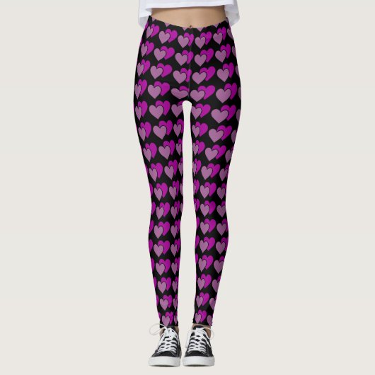 Schattige zwart & roze & Paarse hartenpatroon Leggings (Voorkant)