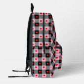Schattige zwart roze rood hart geruite patroonnaam bedrukte rugzak (Links)