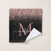 Schattige Zwart Roze Rose Goud Glitter Border Mono Bad Handdoek (Wasdoekje)