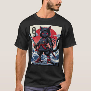 Schattige zwart samoerai cat t-shirt