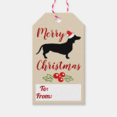 Schattige zwart teckel & kerstmuts cadeaulabel (Voorkant)