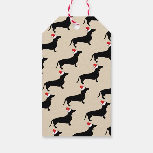 Schattige zwart teckel & kerstmuts cadeaulabel (Achterkant)