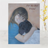 Schattige zwart-wit akita knuffelen beste vriend kaart (Gele Bloem)