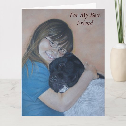 Schattige zwart-wit akita knuffelen beste vriend kaart (Voorkant)