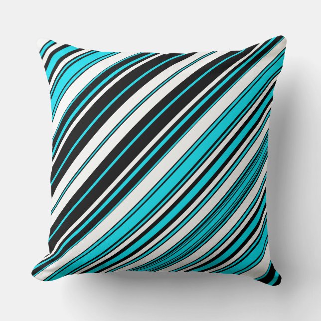 Schattige zwart wit aqua strepen kussen (Voorkant)