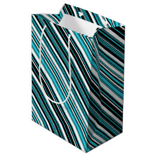 Schattige zwart wit aqua strepen medium cadeauzakje
