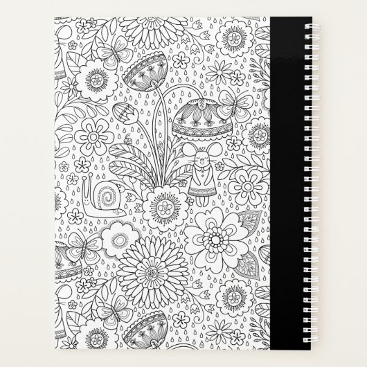 Schattige zwart wit bloemmotief planner (Achterkant)