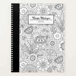 Schattige zwart wit bloemmotief planner