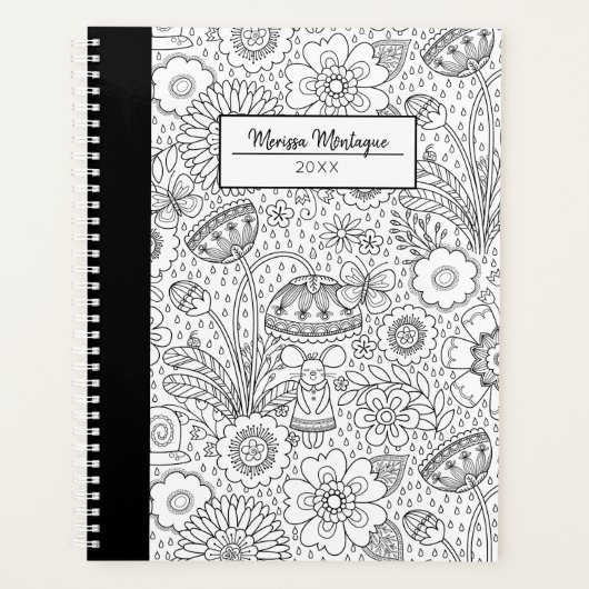 Schattige zwart wit bloemmotief planner (Voorkant)