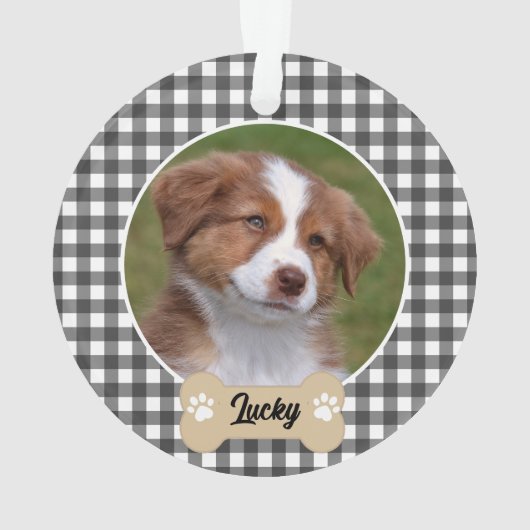 Schattige Zwart Wit Buffalo Plaid Custom Dog Foto Ornament (achterkant)