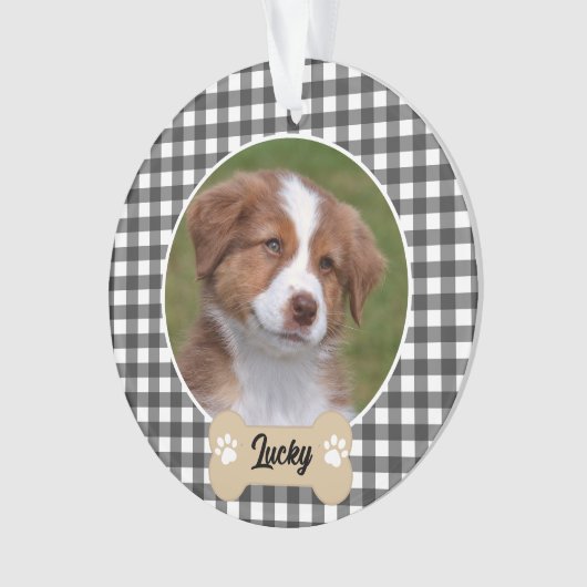 Schattige Zwart Wit Buffalo Plaid Custom Dog Foto Ornament (voorkant)