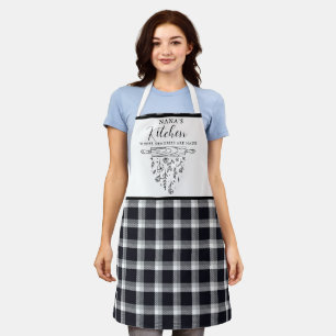Schattige zwart-wit Buffalo Plaid Nana's Keuken Schort
