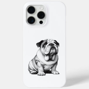 Schattige zwart-wit bulldog schets iPhone 15 pro max hoesje