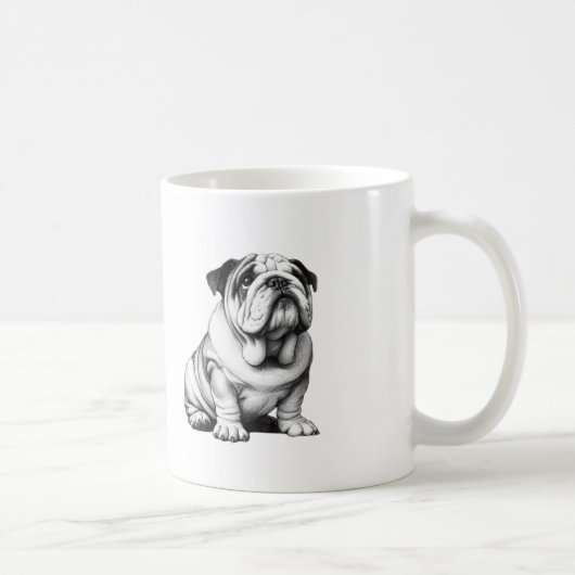 Schattige zwart-wit bulldog schets koffiemok (Rechts)