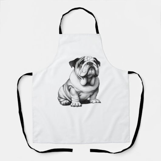 Schattige zwart-wit bulldog schets schort (Voorkant)