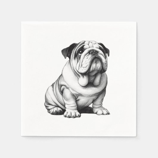 Schattige zwart-wit bulldog schets servet (Voorkant)
