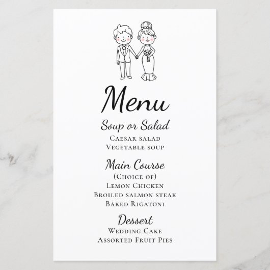 Schattige zwart wit Cartoon bruid en bruidegom bru (Voorkant)