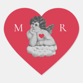 Schattige  Zwart Wit Cherub Angel Initialen Hart Sticker
