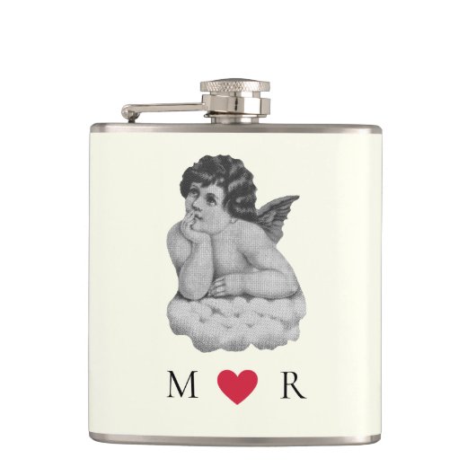 Schattige  Zwart Wit Cherub Angel Partner Heupfles (Voorkant)