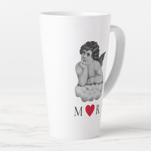 Schattige  Zwart Wit Cherub Angel Partner Latte Mok (Rechterhoek)