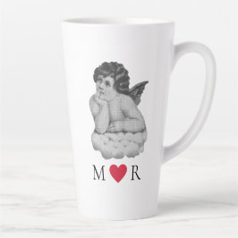 Schattige Zwart Wit Cherub Angel Partner Latte Mok