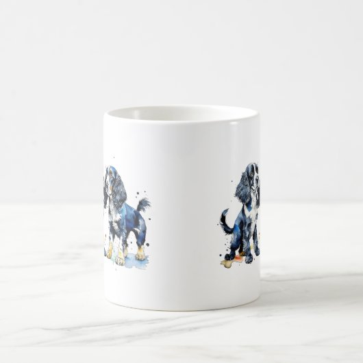 Schattige Zwart Wit Cocker Spaniel puppies hondenl Koffiemok (Center)