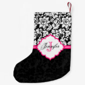 Schattige zwart-wit damast met roze streep kleine kerstsok (Achterkant)