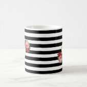 Schattige Zwart Wit Gestreepte Rozen Monogram Koffiemok (Center)