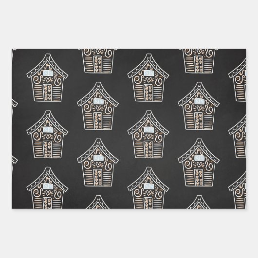 Schattige Zwart Wit GingerBread Huis Kerstcadeau Inpakpapier Vel (Voorkant 3)