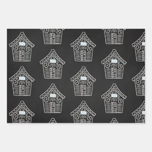 Schattige Zwart Wit GingerBread Huis Kerstcadeau Inpakpapier Vel (Voorkant)