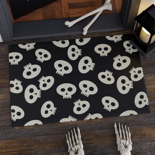 Schattige Zwart-Wit Halloween Skulls Deurmat