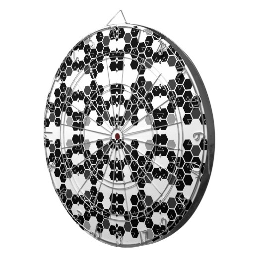 Schattige zwart-wit hex data patronen dartbord (Voorkant Rechts)