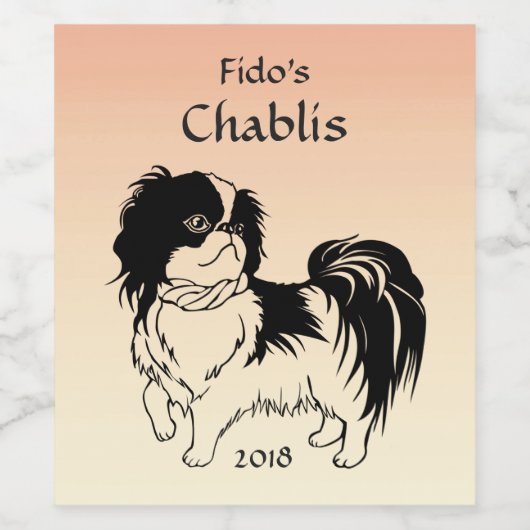 Schattige Zwart-wit Hond Oranje Wijnlabel Wijn Etiket (Enkel label)