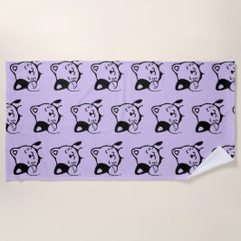 Schattige Zwart-wit Kat Hallo Waving Strandlaken