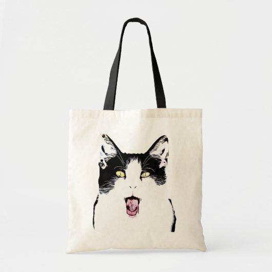 Schattige zwart-wit kat lachen tote bag (Voorkant)