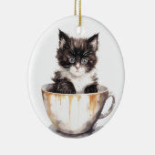 SCHATTIGE ZWART-WIT KATJE IN THEEKOP KERAMISCH ORNAMENT (Rechts)