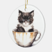 SCHATTIGE ZWART-WIT KATJE IN THEEKOP KERAMISCH ORNAMENT (Links)