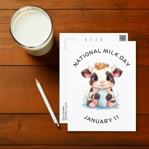 Schattige Zwart & Wit Kawaii Baby Koe Drink Melk Briefkaart