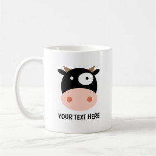 Schattige zwart & wit koe cartoon tekenen koffie m koffiemok