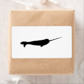 Schattige zwart-wit Narwhal Silhouet Etiket (Insitu)
