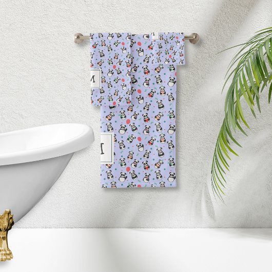 Schattige zwart-wit panda monogram | PAARSE Bad Handdoek