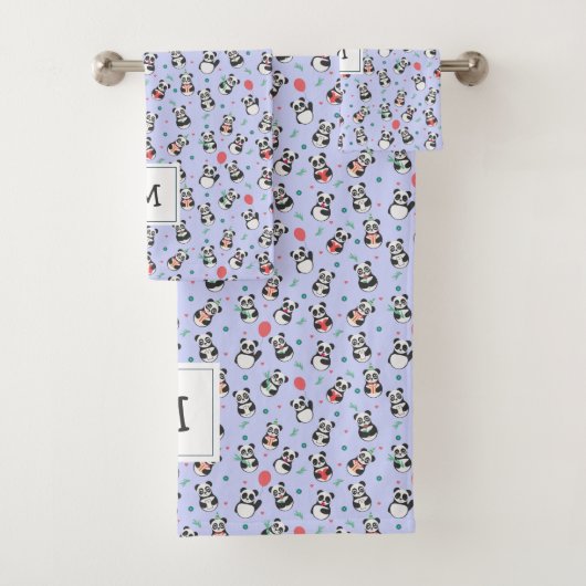Schattige zwart-wit panda monogram | PAARSE Bad Handdoek (Insitu)
