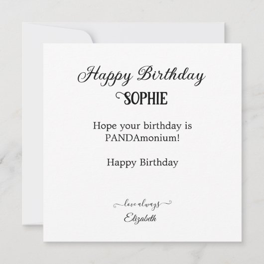 SCHATTIGE ZWART & WIT PANDA THEMA KIDS VERJAARDAG KAART (Achterkant)
