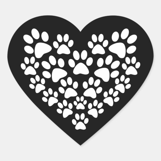 Schattige zwart wit paw print hart sticker (Voorkant)