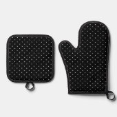 Schattige zwart wit piepklein polka dot pattern el ovenwant & pannenlap set (Voorkant)