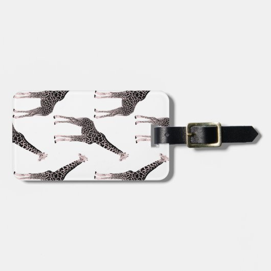 Schattige Zwart Wit Roze Giraffe Bagagelabel (Voorkant horizontaal)
