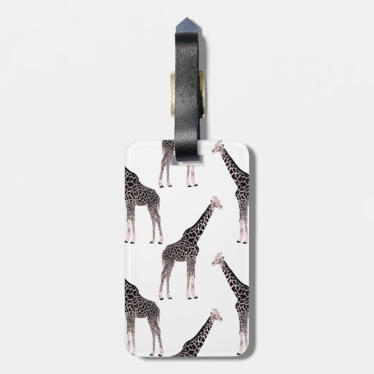 Schattige Zwart Wit Roze Giraffe Bagagelabel (Achterkant verticaal)