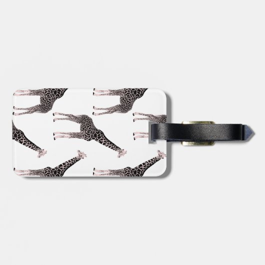Schattige Zwart Wit Roze Giraffe Bagagelabel (Achterkant horizontaal)